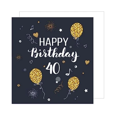 Afbeelding van Edition Seidel Premium vierkante wenskaart voor de 40e verjaardag met envelop. Verjaardagskaart Happy Birthday kaart man vrouw ballonnen zwart goud (GZQ100 40)