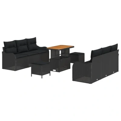 Afbeelding van vidaXL 9 delige Tuin Sofa Set met Kussens Zwart Poly Rattan Acacia
