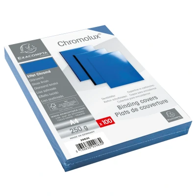 Afbeelding van Exacompta Ref 2982C Chromolux Covers (Pack van 100) 210 x 297mm in grootte, geschikt voor gebruik met A4 papier, gekleurd gelakt 250gsm materiaal blauw