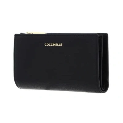 Afbeelding van COCCINELLE Leren Portemonnee Metallic Soft Wallet Noir Zwart