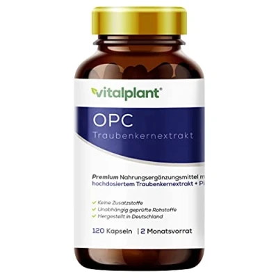 Afbeelding van Vitalplant® OPC extract in bruin glas 440 mg hooggedoseerd druivenpitextract 70% volgens HPLC met piperine 120 capsules veganistisch