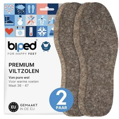 Afbeelding van biped 2 paar vilten inlegzolen van zuiver wol Verwarmende natuurlijk vilt voor een aangenaam klimaat in de schoen z2754(42 43)