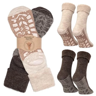 Afbeelding van MOUNTREX® Alpaca sokken, wollen sokken voor dames en heren, wintersokken, warme huissokken, thermosokken, dik, 2 paar, 39/42 EU