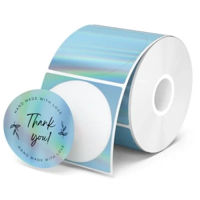 Afbeelding van MUNBYN 2 inch blauwe laser thermo etiketten, 400 stuks ronde zelfklevend, bedrukbare thermische stickers voor logo, prijs, adres, bedankt, stickers, waterbestendig, gepersonaliseerd