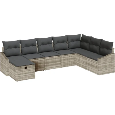 Afbeelding van vidaXL 8 delige tuin sofa set met kussens lichtgrijs poly riet