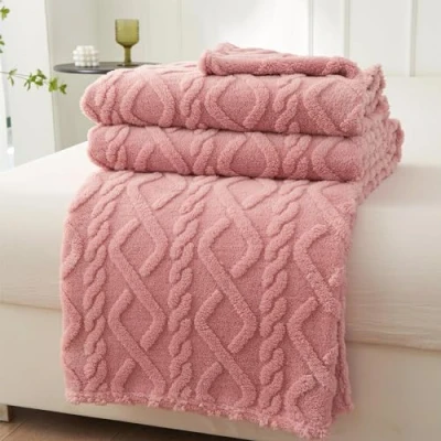 Afbeelding van Mezzar Sprei voor tweepersoonsbed, fleece, zachte bankdeken, fleecedeken warm en comfortabel bed (roze, 200 x 230 cm)