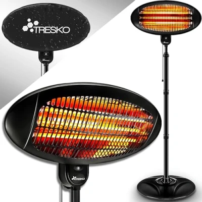 Afbeelding van TRESKO terrasverwarmer staande warmtestraler heater 2000W zwart infraroodstraler