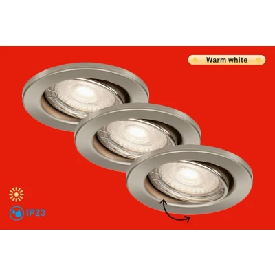 Afbeelding van Briloner Leuchten LED inbouwlampen, set van 3 plafondlampen, module draaibaar, elk 5 watt, 460 lumen, 3.000 Kelvin, IP23, mat nikkel, 86 x 70 mm (DxH)