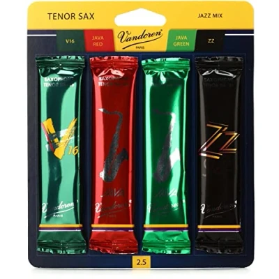 Afbeelding van Vandoren Srmixt2 Tenor Saxofoon Jazz Reed Mix kaart Inclusief 1 elke ZZ, V16, Java en Rode Kracht 2 Strength 2.5