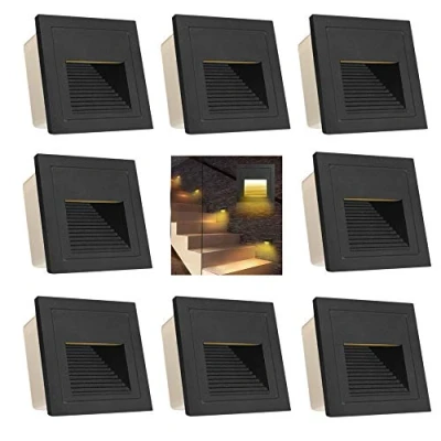Afbeelding van Arotelicht Set van 8 LED traplamp trapverlichting,3W wandlamp,buiten wandinbouwverlichting,230V muurverlichting lamp,aluminium,warmwit 3000K,IP65, zwart, incl. doos