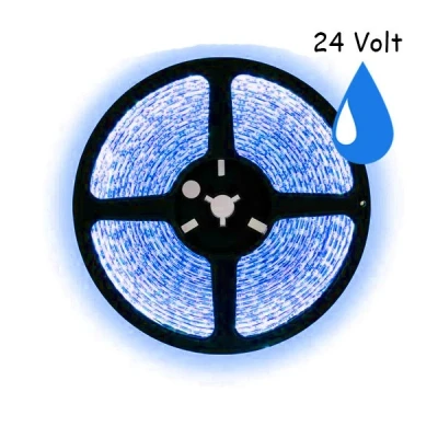 Afbeelding van 5 meter blauw led strip waterproof IP65 60Leds/m 24V