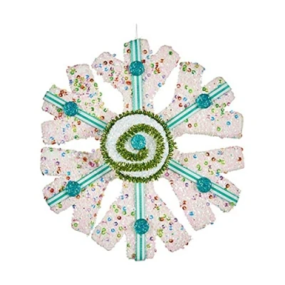 Afbeelding van Kerstversiering Blauw Sneeuwvlokken Wit Groen (17 x 6 17 cm)