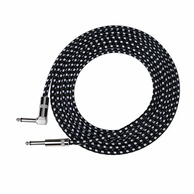 Afbeelding van Rayzm Gitaarkabel 5 m geruisloze gitaar /baskabel, 1/4 inch gevlochten, schuine TS mono instrumentenkabel met geweven tweed mantel
