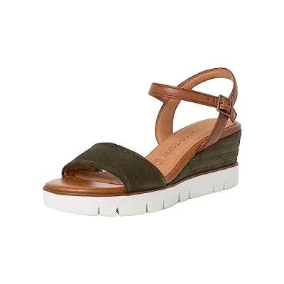 Afbeelding van Marco Tozzi Sandalen met plateauzool, Dames, Maat: 40, Khaki comb Leer