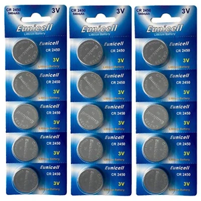 Afbeelding van 15 x CR2450 3V lithium knoopcel 540 mAh (3 blisterkaarten van 5 batterijen) wegwerp merkproduct Eunicell FBA