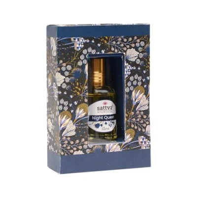Afbeelding van parfumolie dames Night Queen zoete verleidelijke noten langdurige geur vrouwen met roll on applicator, zonder alcohol Natural and Pure Parfum Oil Sattva Ayurveda 10 ml