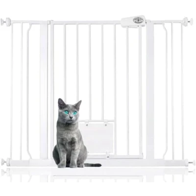 Afbeelding van Bettacare Huisdierenhek met Afsluitbare Kattenluik Assortiment, 100.8 cm 108.4 (11 opties beschikbaar), Wit, 75 Hoogte, Extra Hoog Hondenveiligheidshek Kattenluik, Eenvoudige Installatie