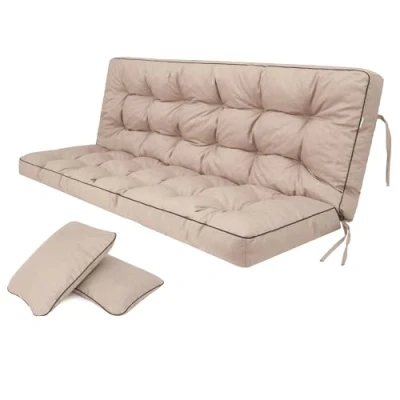 Afbeelding van Bankkussen voor tuinbank, kussen tuinmeubelen, schommelbank, tuinschommelkussen, zitkussen en rugkussen, gewatteerd, incl. 2 zijkussens, 180 x 50 56 cm beige