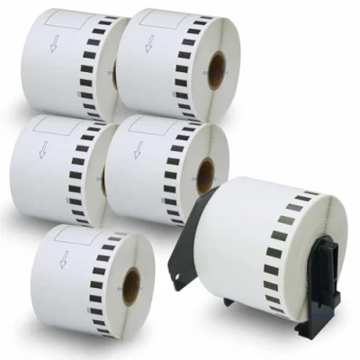 Afbeelding van BETCKEY Etiketten voor Vervanging van Brother DK 22205, 62mm x 30.48m, Zwart op Wit, 6 Continue Compatibel met QL etiketprinter, Rollen SLECHTS 1 Etikettenhouders