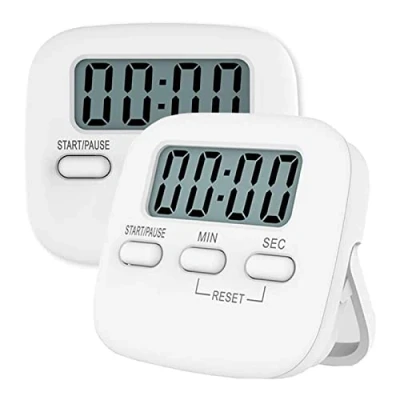 Afbeelding van Jsdoin 2 stuks digitale keukentimer, magnetische countdown stopwatch timer met luid alarm, groot cijfer, achterstandaard, ophanggat voor koken, douche, badkamer, leraar, kinderen (wit)