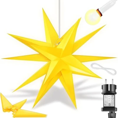 Afbeelding van KESSER® LED Kerst Ster 3D 100cm, Verlichting met Timer, Kerstster Lampjes voor Binnen en Buiten, Kerstverlichting Advent Verlichte Hangend, Warm Wit Licht