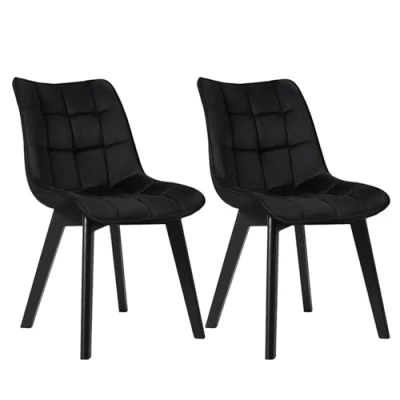 Afbeelding van EUGAD 0656BY 2 eetkamerstoelen, set van 2, woonkamerstoel met rugleuning, gestoffeerde stoel, keukenstoel, zacht fluweel en hout voor eet woonkamer, zwart