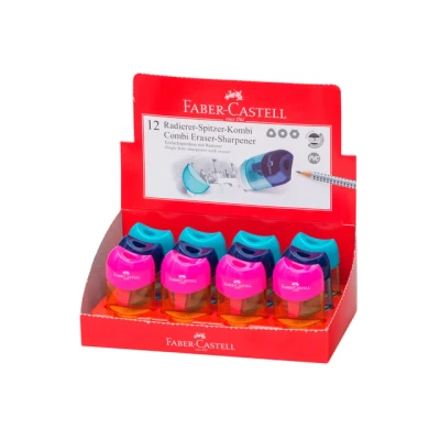 Afbeelding van Puntenslijper gum Faber Castell met afvalkoker assorti kleuren displ