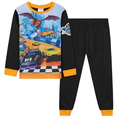 Afbeelding van Hot Wheels Pyjama voor jongens, winterpyjamaset met lange mouwen en slaapbroek, cadeau zwart/multifunctioneel., 3 4 Jaar