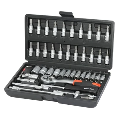 Afbeelding van Steeksleutelset 46 delig Cr V stalen steeksleutel met 1/4 inch ratel, steeksleutel, bitset, dopsleutelinzetstukken, gereedschapskoffer