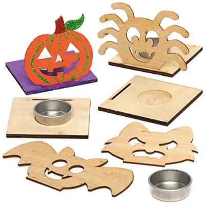Afbeelding van Baker Ross AX226 Halloween Houten Tealight Kits Set van 4, Versier en Display voor Decoraties, Ideaal Kids Arts and Crafts Project