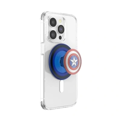 Afbeelding van PopSockets: PopGrip voor MagSafe Uittrekbare Greep en Standaard Smartphones Hoesjes met een Verwisselbare Top Adapterring Inbegrepen Enamel Captain America