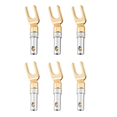 Afbeelding van 6 stuks Y Plug 45 Graden Vergulde Spade Connector voor Luidsprekerkabel DIY Vork