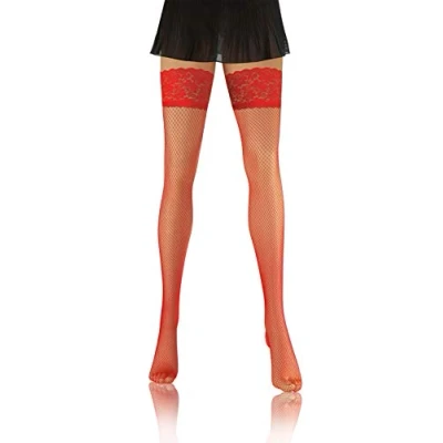 Afbeelding van Sesto Senso Dames Fishnet Kousen Ophouden Hold Up Stockings Kant 1 Paar 3/4 Rood