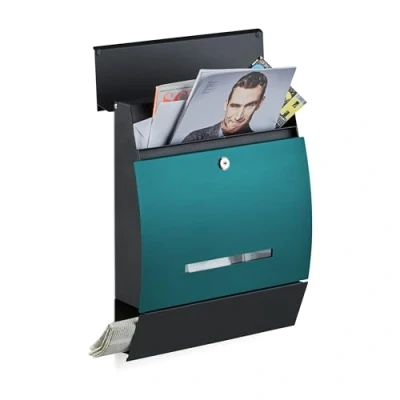 Afbeelding van Relaxdays design brievenbus wandbrievenbus krantenrol postbus modern muurbrievenbus zwart groen
