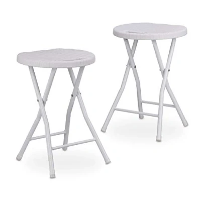 Afbeelding van Relaxdays kruk inklapbaar set van 2 voor buiten en binnen camping rond rotanlook wit