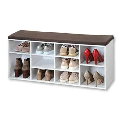 Afbeelding van Kesper Schoenenkast met zitkussen, materiaal: vezelplaat, afmetingen: B103,5 x H48 cm L29,5 cm, kleur: wit 15910 13