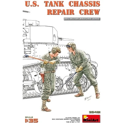 Afbeelding van 1:35 MiniArt 35481 WWII U.S. Tank Chassis Repair Crew 2 Figuren met Gereedschap Plastic Modelbouwpakket