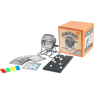 Afbeelding van Bingoset Retr Oh! metaal 20 cm Bingomolen 75 bingoballen herbruikbare bingokaarten