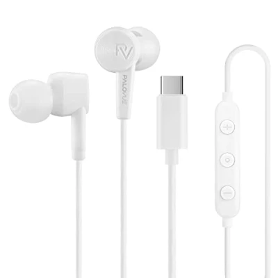 Afbeelding van PALOVUE USB C Hoofdtelefoon, in ear type Oortelefoon met microfoon en volumeregeling, Koptelefoon compatibel Google Pixel Samsung Oneplus Huawei Sony iPad 2020/2021 Pro MacBook SoundFlow (wit)