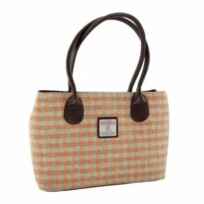 Afbeelding van Schoudertas Cassley Gingham Oranje (Coral) Klassiek 25x38x11 Harris Tweed Glen Appin of Scotland