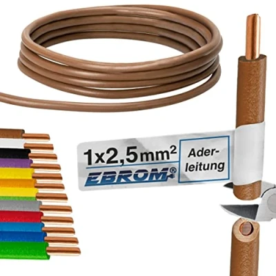 Afbeelding van EBROM Aderleiding enkele draad stijf PVC leiding bedradingsleiding H07V U 2,5 mm² kleur: bruin vele lengtes naar keuze, van 10 meter tot 100 uw geselecteerde lengte: m