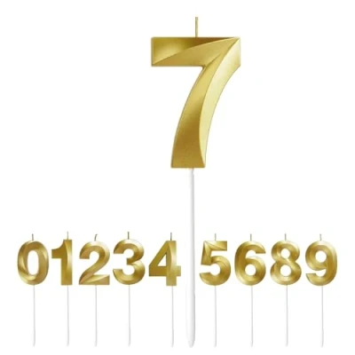 Afbeelding van Verjaardagskaars, 7e verjaardagskaarsen voor taart, verjaardagsdecoraties, Happy Birthday Cake Topper Kaarsen, Jubileum Bruiloft Feestviering Benodigdheden (Goud Nummer 7)