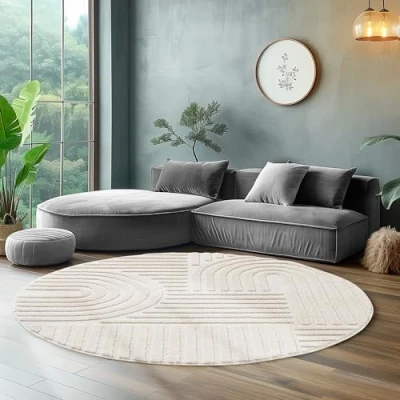 Afbeelding van Hoogpolig vloerkleed voor de woonkamer, keukentapijt, slaapkamer tapijt Scandinavisch en boho met 3D ontwerp, kleur: Room, maat: 160 cm Ronde