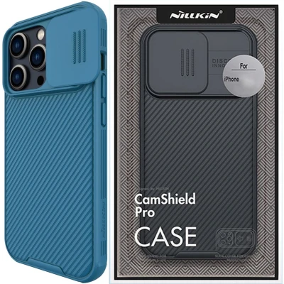 Afbeelding van Nillkin CamShield iPhone 14 Pro Max Hoesje Geschikt voor Draadloos Opladen met Magnetische RIng Camera Slider Blauw
