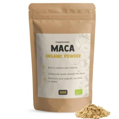 Afbeelding van Cupplement Maca Poeder 100 Gram Biologisch Supplement Root Superfood Energie &amp; Libido Pure Geen Capsule, Pillen, Arginine, Tabletten, Extract of Zwarte Wortel Rode Macapoeder