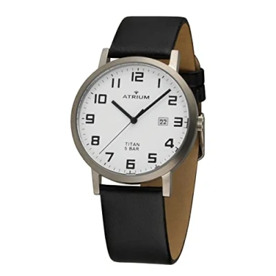 Afbeelding van ATRIUM Herenhorloge titanium analoog kwarts met datum display en lederen armband zwart A40 10