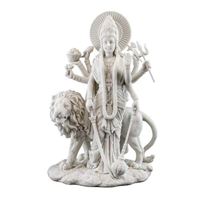 Afbeelding van Top Collection Durga vrouwelijk hindoestandbeeld met leeuw goddelijke moeder van het universum Godin sculptuur Collectible Oost Aziatisch New Age beeldje (wit marmer)