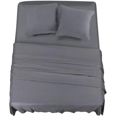 Afbeelding van Utopia Bedding 4 Delig Beddelakenset (Voor Beddenmaat 160x200 cm, Grijs) Polyester Microvezel Stof 1 Hoeslaken &amp; Vlakke laken met 2 Kussenslopen 65x65