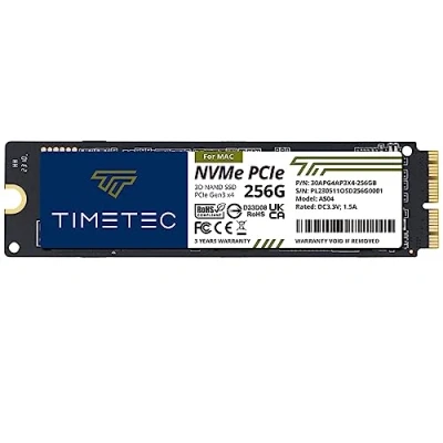 Afbeelding van Timetec 256GB Mac SSD NVMe PCIe Gen3x4 3D NAND TLC Lezen tot 2.000 MB/s Compatibel met Apple MacBook Air (2013 2015, 2017), Pro 2015), iMac 2019), (2013), MacMini (2014)