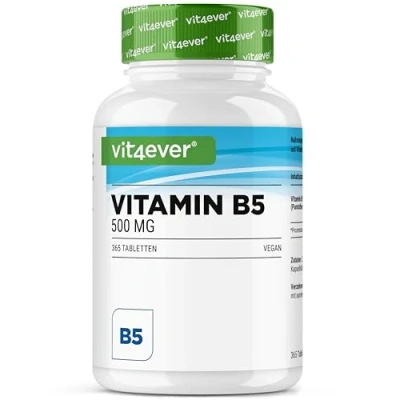 Afbeelding van Vitamine B5 (Pantotheenzuur) 500 mg 365 Tabletten Hooggedoseerd Geen ongewenste toevoegingen Veganistisch